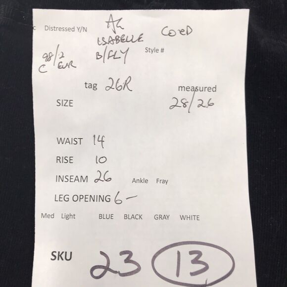 ADRIANO GOLDSCHMIED Isabelle Corduroy Pant Women 26R(28x26) Black Button Fly - Picture 16 of 16